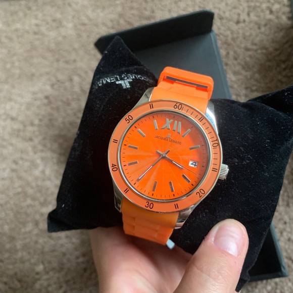 Orange Jacques Lemans Men's 1-1622N Rome Sports Watch Analog Silicone Strap - Picture 1 of 10